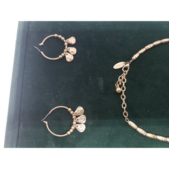 Vtg Signed George Necklace & Earrings Jewelry Set Gold Tone Nuggets & Medallions - Picture 3 of 5